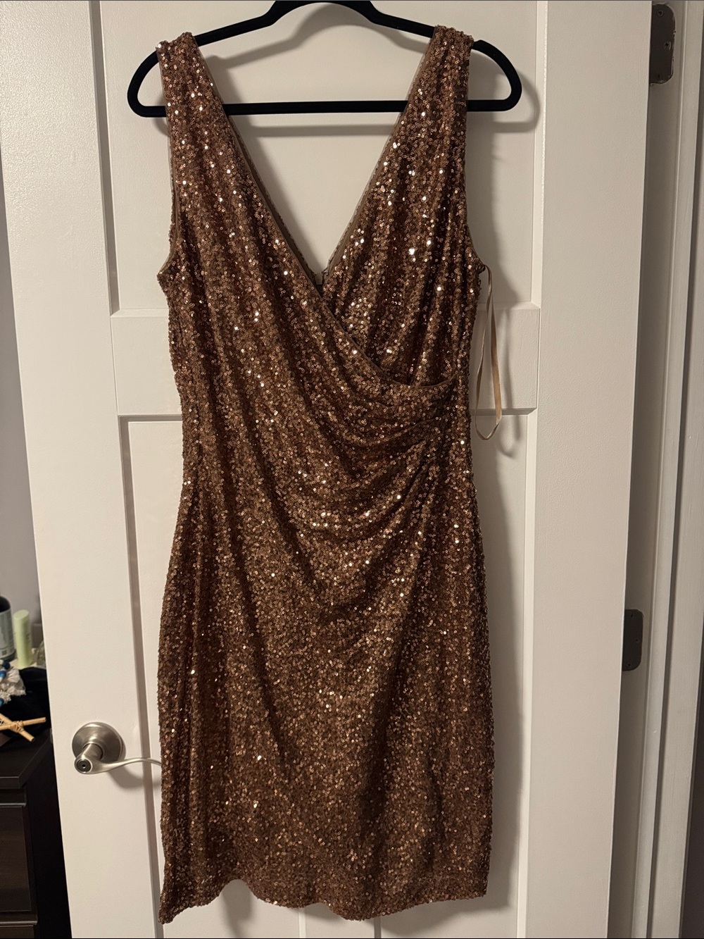 Lauren Ralph Lauren Bronze Sequin V-Neck Mini Dress